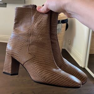 No.6 Store Italian Leather Lizard-Embossed Ankle Boots – Size 39 – Block Heel